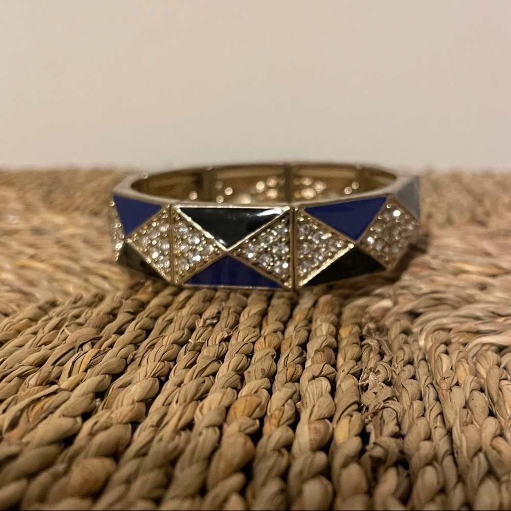 Forever 21 Black, Blue & Rhinestone Art Deco Style Stretch Bangle